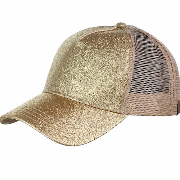 Accessories - Gold GLITTER MESSY BUN BASEBALL CAP